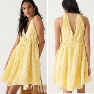 J.Crew Swingy‎ V-Neck Tie-Back Lined Mini Dress in Tossed Yellow Floral Size XS